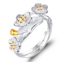 Brass δάχτυλο του δακτυλίου, Ορείχαλκος, με σμάλτο, Άνθος δαμάσκηνο, γυαλισμένο, για τη γυναίκα, ασήμι, νικέλιο, μόλυβδο και κάδμιο ελεύθεροι, 16x1.50mm, Sold Με PC