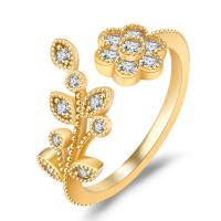 Brass Cuff Finger Ring with Cubic Zirconia Flower plated for woman nickel lead & cadmium free Sold By PC