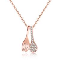 Cubic Zircon Micro Pave Brass Necklace with Cubic Zirconia Spoon plated oval chain & for woman nickel lead & cadmium free Length Approx 48 cm Sold By PC