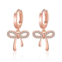 Huggie Hoop Drop Earring Brass with Cubic Zirconia Bowknot plated for woman nickel lead & cadmium free Sold By Pair