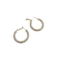 Brass Hoop Earring, with Rhinestone, 925 thailand sterling silver hoop earring, plated, for woman, more colors for choice, nickel, lead & cadmium free, 35x35mm, Sold By Pair