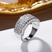 Cúbicos Circonia Micro Pave anillo de latón, metal, unisexo & micro arcilla de zirconia cúbica, plateado, 10.50mm, Vendido por UD