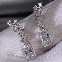 Cubic Zircon (CZ) Drop Earring Brass micro pave cubic zirconia & for woman silver color Sold By Pair