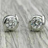 Cubic Zircon (CZ) Stud Earring Brass micro pave cubic zirconia & for woman silver color 7.50mm Sold By Pair