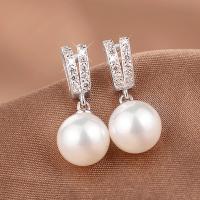 Brass Drop Earring imitation pearl & micro pave cubic zirconia & for woman silver color Sold By Pair