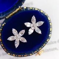 Cubic Zircon (CZ) Stud Earring, Brass, Flower, micro pave cubic zirconia & for woman, silver color, 15mm, Sold By Pair
