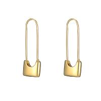 Brass Stud Earring Safety Pin plated Unisex golden Sold By Pair