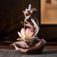 Backflow Incense Burner, Purple Clay, plated, for home and office & durable & with LED light & different styles for choice, more colors for choice, 300x120x360mm, Sold By PC