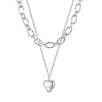 Stainless Steel Jewelry Necklace, with 1.97inch extender chain, Heart, plated, Double Layer & for woman, more colors for choice, 14mm, Length:14.17 Inch, Sold By PC