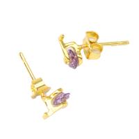 Cubic Zirconia Micro Pave Brass Earring, micro pave cubic zirconia & for woman, golden, 15x8x4mm, Sold By Pair