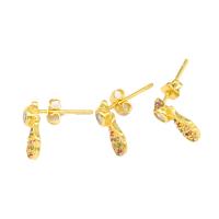Boucles d'oreilles en laiton zircon cubique pavent, pavé de micro zircon & pour femme, doré, 13x11x6mm, Vendu par paire