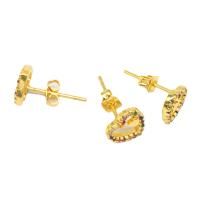Cubic Zirconia Micro Pave Brass Earring, Heart, micro pave cubic zirconia & for woman, golden, 13x8x8mm, Sold By Pair