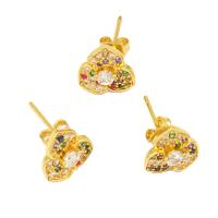 Boucles d'oreilles en laiton zircon cubique pavent, fleur, pavé de micro zircon & pour femme, doré, 16x10x10mm, Vendu par paire