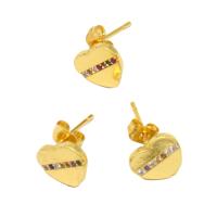 Cubic Zirconia Micro Pave Brass Earring, Heart, micro pave cubic zirconia & for woman, golden, 14x13x9mm, Sold By Pair