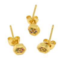 Messing oorbellen met micro-paved kubieke zirconia's, Veelhoek, micro pave zirconia & voor vrouw, gouden, 15x5x5mm, Verkocht door pair