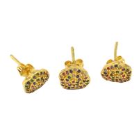 Cubic Zirconia Micro Pave Brass Earring, Flower, micro pave cubic zirconia & for woman, golden, 14x8x8mm, Sold By Pair