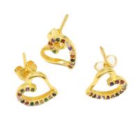 Cubic Zirconia Micro Pave Brass Earring, Heart, micro pave cubic zirconia & for woman, golden, 13x9x9mm, Sold By Pair