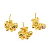 Cubic Zirconia Micro Pave Brass Earring, Butterfly, micro pave cubic zirconia & for woman, golden, 13x8x9mm, Sold By Pair
