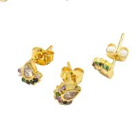 Befestiger Zirkonia Messing Ohrring, Micro pave Zirkonia & für Frau, goldfarben, 14x8x7mm, verkauft von Paar