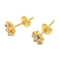 Cubic Zirconia Micro Pave Brass Earring Flower micro pave cubic zirconia & for woman golden Sold By Pair