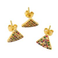 Boucles d'oreilles en laiton zircon cubique pavent, triangle, pavé de micro zircon & pour femme, doré, 13x10mm, Vendu par paire