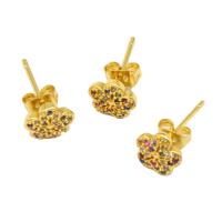 Cubic Zirconia Micro Pave Brass Earring, Flower, micro pave cubic zirconia & for woman, golden, 14x7mm, Sold By Pair