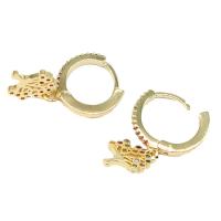 Huggie Hoop Drop Earring, Brass, Tree, micro pave cubic zirconia & for woman, golden, 16x12x10mm, Sold By Pair
