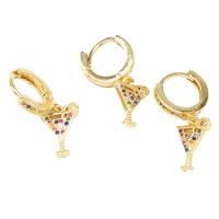 Huggie Hoop Drop Earring Brass Cup micro pave cubic zirconia & for woman golden Sold By Pair