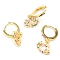 Huggie Hoop Drop Earring, Brass, Eye, micro pave cubic zirconia & for woman, golden, 12x14x2mm, Sold By Pair