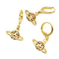 Huggie Hoop Drop Earring, Brass, micro pave cubic zirconia & for woman, golden, 13x15x10mm, Sold By Pair