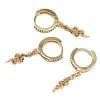 Huggie Hoop Drop Earring, Brass, Snake, micro pave cubic zirconia & for woman, golden, 19x6x2mm, Sold By Pair