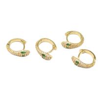 Brass Huggie Hoop Earring, Snake, micro pave cubic zirconia & for woman, golden, 16x13x6mm, Sold By Pair