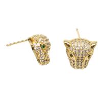 Cubic Zirconia Micro Pave Brass Earring Animal micro pave cubic zirconia & for woman golden Sold By Pair