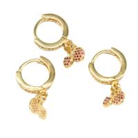 Huggie Hoop Drop Earring Brass Cherry micro pave cubic zirconia & for woman golden Sold By Pair