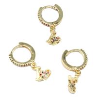 Huggie Hoop Drop Earring Brass micro pave cubic zirconia & for woman golden Sold By Pair