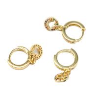 Huggie Hoop Drop Earring Brass Smiling Face micro pave cubic zirconia & for woman golden Sold By Pair
