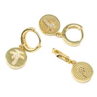 Huggie Hoop Drop Ohrringe, Messing, rund, Micro pave Zirkonia & für Frau, goldfarben, 15x13x1mm, verkauft von Paar