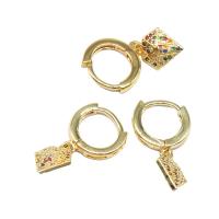 Huggie Hoop Drop Earring, Brass, micro pave cubic zirconia & for woman, golden, 13x10x3mm, Sold By Pair