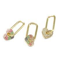 Huggie Hoop Drop Earring Brass Heart micro pave cubic zirconia & for woman multi-colored Sold By Pair