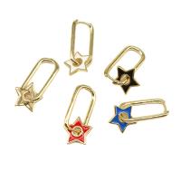 Huggie Hoop Drop Earring Brass Star for woman & enamel Sold By Pair