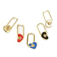 Huggie Hoop Drop Earring, Brass, Heart, for woman & enamel, more colors for choice, 11x13x1mm, Sold By Pair