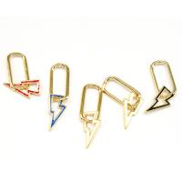 Huggie Hoop Drop Earring Brass Lightning Symbol for woman & enamel Sold By Pair