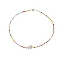 Glass Seed Beads Necklace Zinc Alloy with Seedbead & Plastic Pearl fashion jewelry & for woman multi-colored Length 17.32 Inch Sold By PC