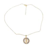 Brass Necklace, with 1.81 extender chain, fashion jewelry & for woman & with rhinestone, Length:17.75 Inch, Sold By PC