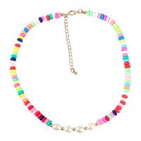 Plastic Pearl Necklace, Tibetan Style, with ABS Plastic Pearl & Polymer Clay, with 3.18 extender chain, fashion jewelry & for woman, multi-colored, Length:17.44 Inch, Sold By PC