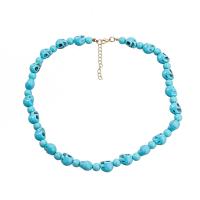 Resin Necklace Zinc Alloy with Resin with 1.88 extender chain Skull fashion jewelry & imitation turquoise & for woman blue Sold Per 19.09 Inch Strand