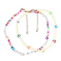 Plastik perle halskæde, Zinc Alloy, med ABS plastik perle & Polymer Clay & Resin, med 3.07 extender kæde, 2 stykker & mode smykker & for kvinde, flerfarvede, Længde 15.70 inch, Solgt af sæt