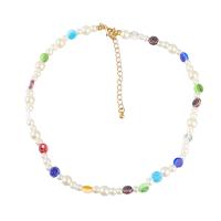 Plastik perle halskæde, Zinc Alloy, med ABS plastik perle & Resin, med 3.14 extender kæde, mode smykker & for kvinde, flerfarvede, Solgt Per 17.20 inch Strand
