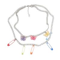 Tibetan Style Jewelry Necklace, with Resin, with 1.96 extender chain, Safety Pin, fashion jewelry & butterfly design & for woman, multi-colored, Length:16.85 Inch, Sold By PC