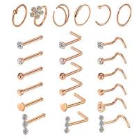 Stainless Steel Nose Piercing Jewelry, with Brass, plated, Unisex, rose gold color, 0.8x8x0.8x7x0.6x8mm, Sold By Set